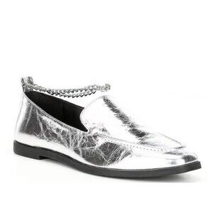 NEW GB Gianni Bini Flip Side Metallic Leather Ankle Chain Flat Loafers
